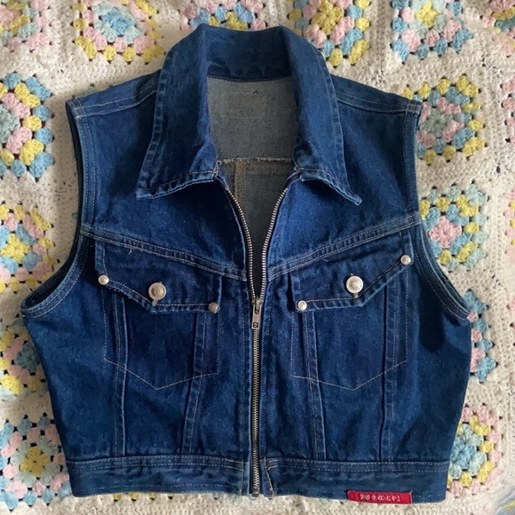 Vintage No Excuses cropped denim/jean women’s vest size small - Picture 1 of 6